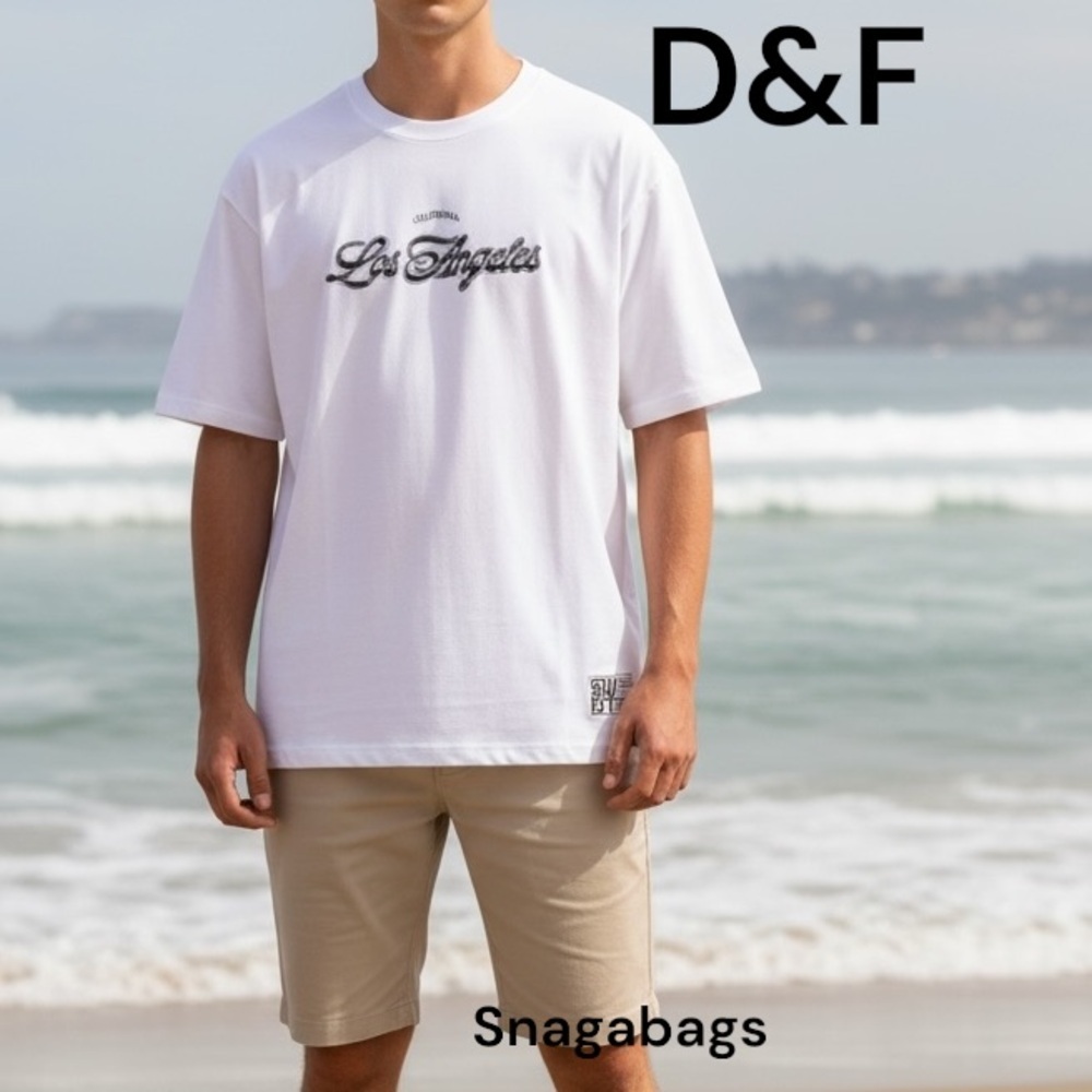 Denim & Flower NWT Men’s White Graphic Los Angeles T Shirt Relaxed Fit Large